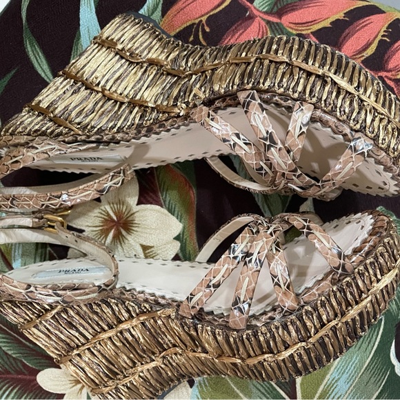 Prada Woven wicker platform wedge with python straps size 37 nwot - Picture 8 of 14